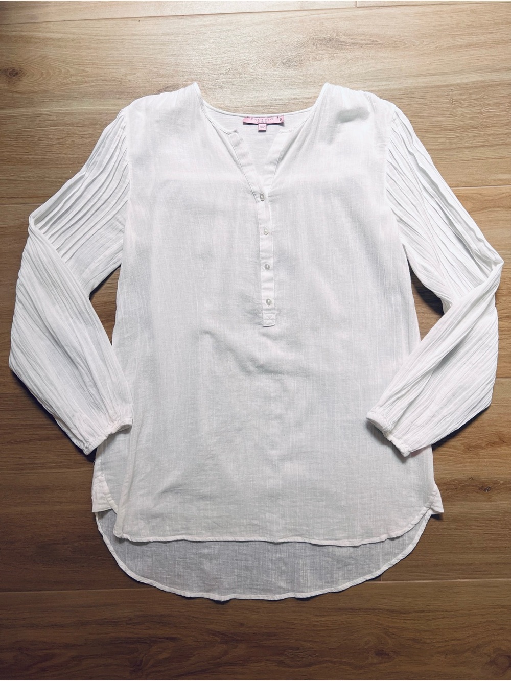 Calypso St. Barth White Cotton Tunic Blouse S Gauze Boho Beach Cover Up